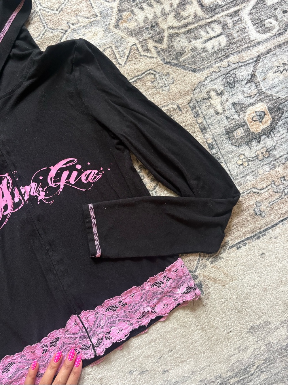 I am Gia I.Am.Gia. Tarsha jacket in black pink size M zip up hooded lace - Picture 6 of 9